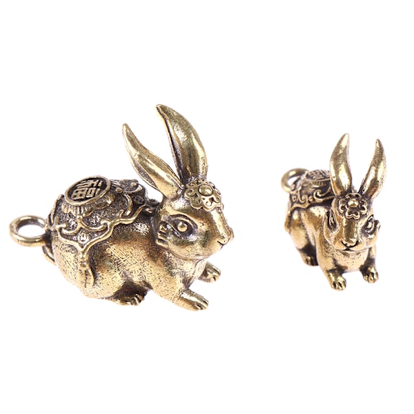 Nytår Solid kobber Zodiac Lucky Statue Ornament nøglering S