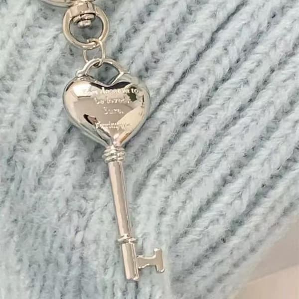 n Hjerte Lås Vedhæng Nøgleringe Taske Tilbehør Perfekt Valentinsdag Silver