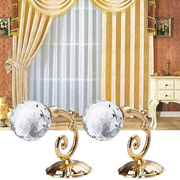 2 stk. Metall Krystall Glass Gardin Holdback Vegg Tie Back Henger Gold