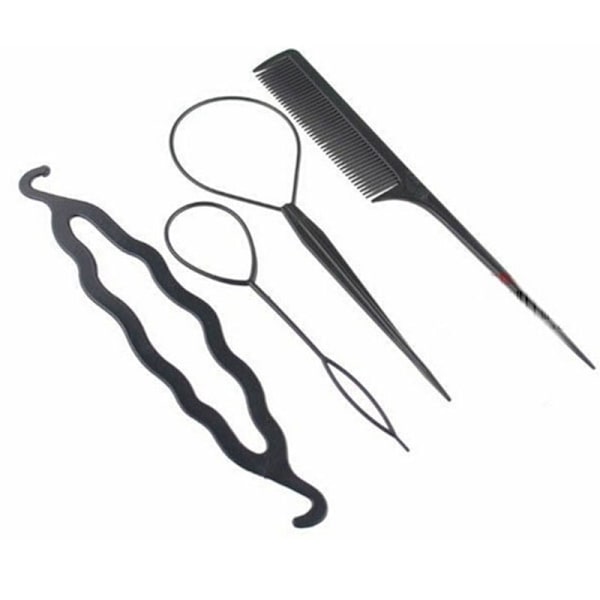 4 stk Sæt Hårstyling Clip Bun Maker + Topsy Tail Braid Hestehale