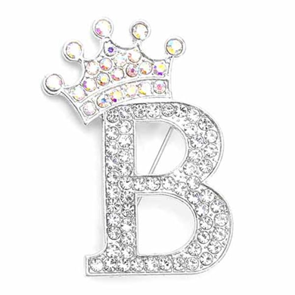 Fashion Crown 26 begyndelsesbogstaver A til Z Crystal Rhinestone Broo Silver-B