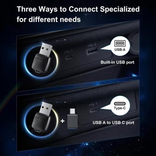 2-i-1 trådløs CarPlay Android Auto-adapter bil-dongle Auto Co Black