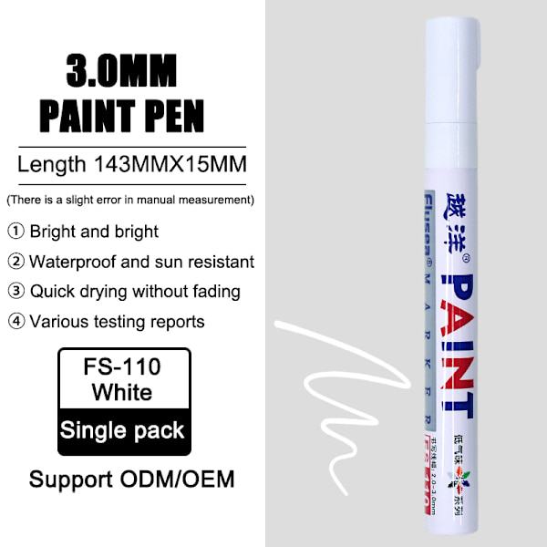 12 Färg Vit Vattentät gummi Permanent Paint Marker Pen Bil A
