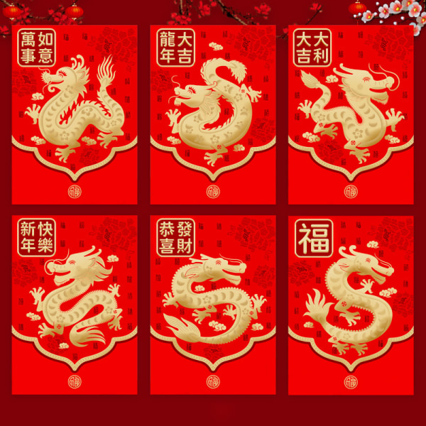 6 kpl 2024 The Year Of Dragon Red Envelopes Luck Money Bag Lucky A9