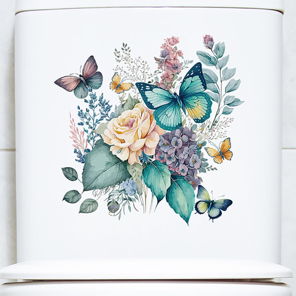 Toalettklistremerker Akvarell Blomster Peony Butterfly Veggklistremerker