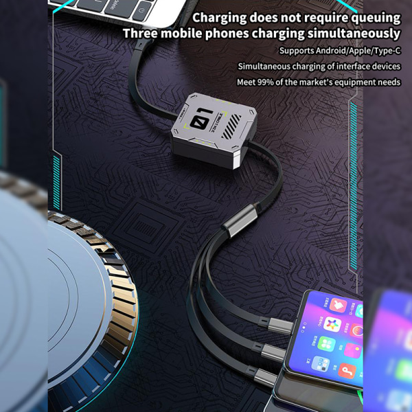 3-in-1-datakaapeli Super Fast Charge -lataus 100 W laturi iPhone-mikrofonille black