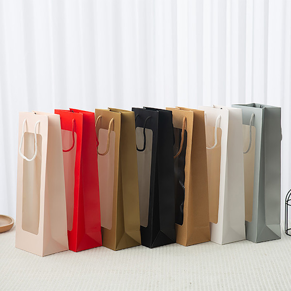 Ny stil Single Red Wine Tote Bag Window Transparent PVC Kraft A2