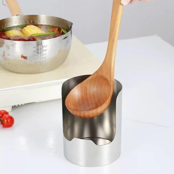 Rustfrit stål grydelågsholder skeholder rustbestandig varme White
