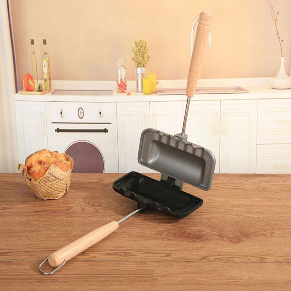 1 stk. dobbeltsidet sandwichpande, non-stick, bærbar, foldbar grill Black