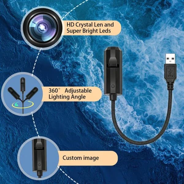 USB-projeksjonslys med marint tema og 8 mønstre for tak