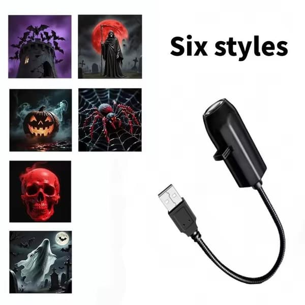 USB Halloween Ghost Skull Nattlampa Omkopplingsbart Mönster LED Pr B