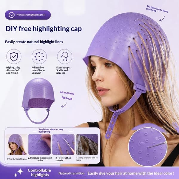 Justerbar Silikon Hår Highlight Hette Avtakbar Stropp Trekk Ho Purple