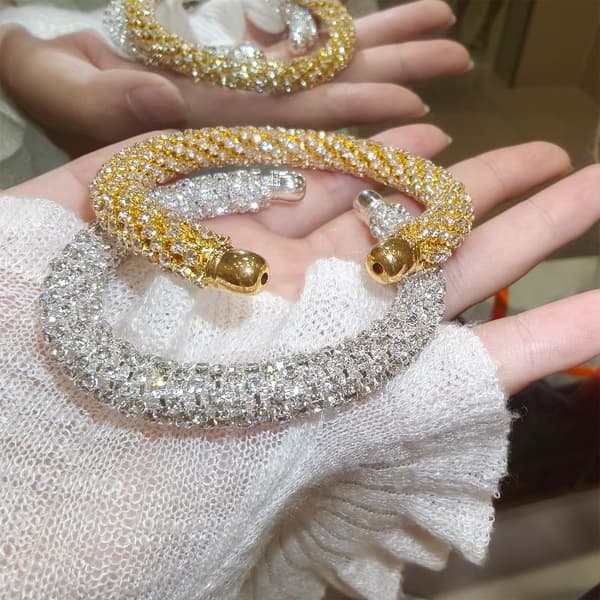 Rhinestone Åben Armring Til Kvinder Mousserende Krystalsten Armring A4