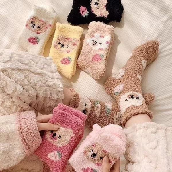 Mode Korallfleece Damsockor Varma Hemmagolvstrumpor Tecknade Pink