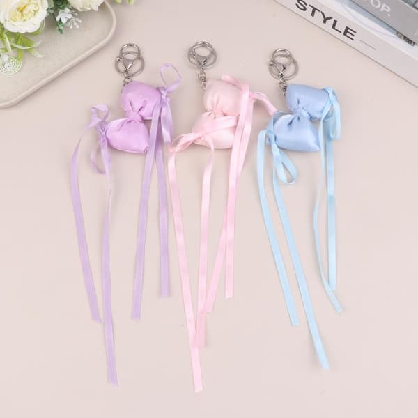 Mini Sløyfe Anheng Vesketilbehør e Dekor Til Veske Fluff Pink