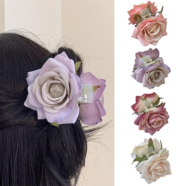 Tyylikäs Sweet Rose Flower -hiusklipsi ja Shark Clip -muotikukka Purple