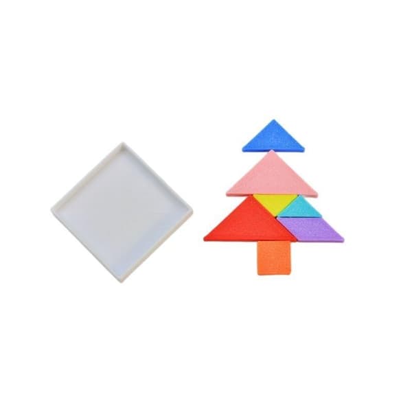 Nukkekodin mini-tangram-palapelisetti, simuloitu värikäs rakennelma