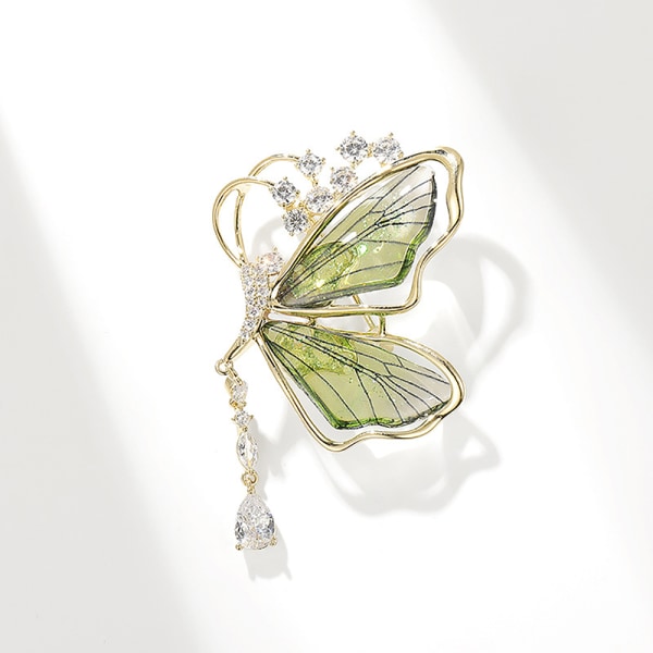 Mote gjennomskinnelig krystall sommerfugl dusk Brosje kvinner frakk Green
