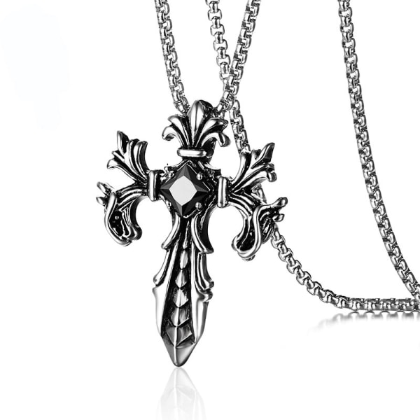 Klassisk Kors Halskjede Christian Jesus Cross Innlagt Kunstig Black