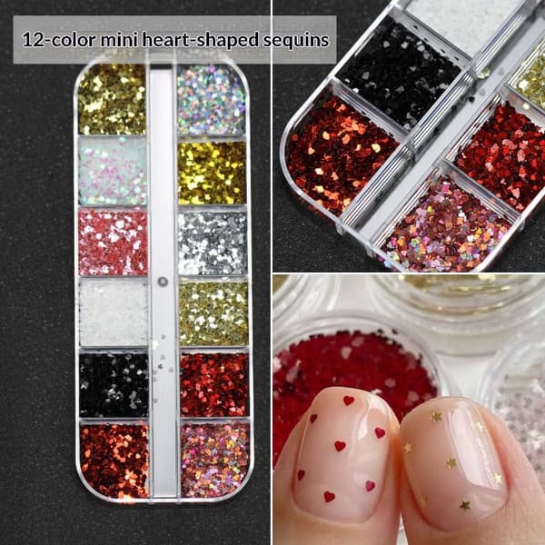 12 Gitre Mini Blandede Stjerne Hjerte Neglekunst Glitter Pailletter Gnistre A2