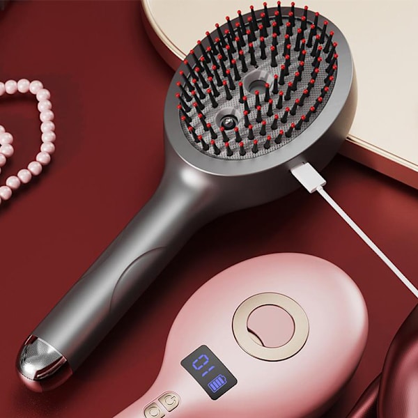 Elektrisk hårväxtkam Vibrationsmassager Rött Ljus Terapi Pink