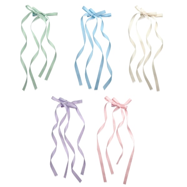 2Pc Ribbon Long Bow Hair Claw Side Clips til kvinder piger Hairpi Beige