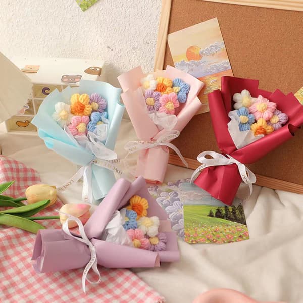 Håndstrikket Blomsterbuket Hæklede Blomster Valentine D Pink