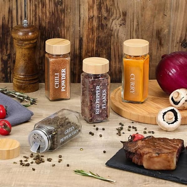 7PCS/set 4Oz Glas Kryddburk Kryddbehållare Med Bambu L 7PCS