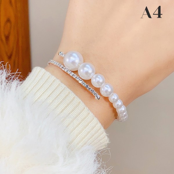 Elegant Crystal Imitation Pearl Armband Multilayer Stretchable A4