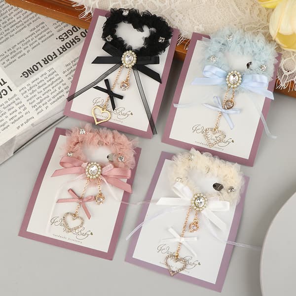 Mode Strass Hjärta Rosett Tofsar Hårklämma Flicka Kvinnor Elegant White Left