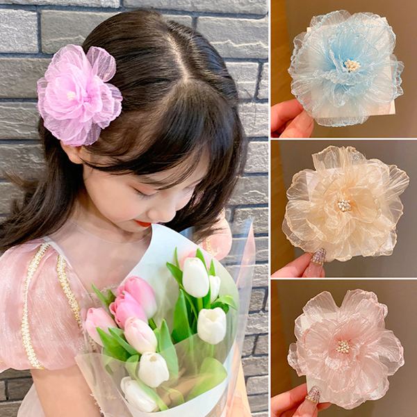 Mesh Flower Barn Hårklämma Sweet And e Princess Style Sid Pink