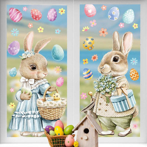 2/4 ark påskehareegg vindusdekaler e Elektrostatisk klistremerke 30x30cm 4 Sheets