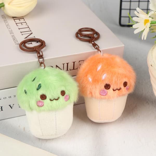 Kawaii Tekop Svampe Plys Nøgleringe Blød Mini Cupcake Nøglering A4