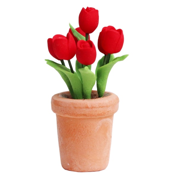 1:12 Dukkehus Miniature Rød Tulipan Pottepotte Blomst Hjem Gard