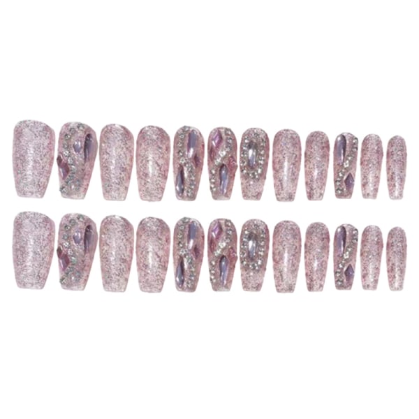 24stk/eske Rhinestone Søt Rosa False Nails Langvarig Safe Ma