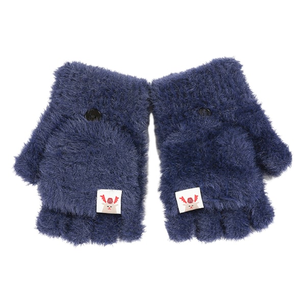 Vinter Kvinnor Halvfinger Flip-top Handskar Student e Girl Cartoon Navy