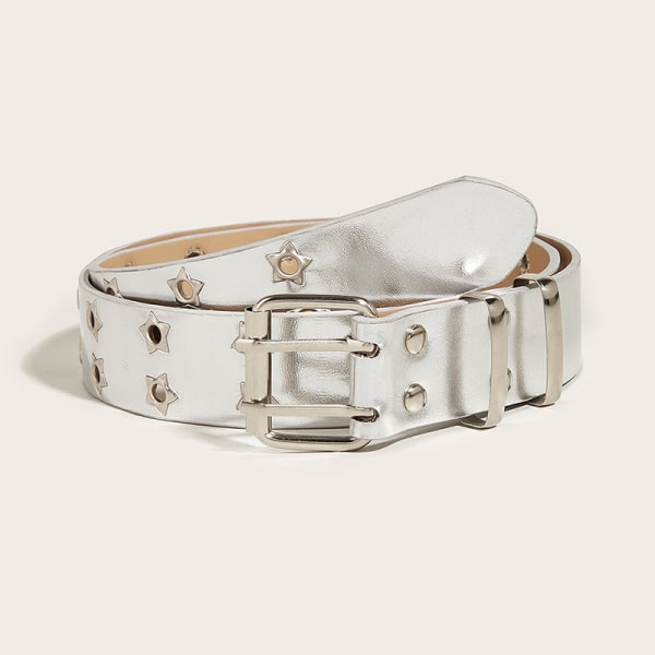 Punk Style Star dubbelknäppt bälte midjerem Hollow Out Lea Silver
