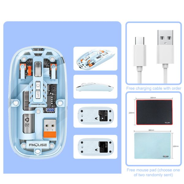 M233Transparent magnetisk mus Trippelmodus 2,4G Bluetooth Compa Pink A11