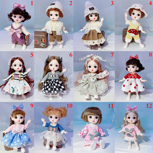 16-17cm Movable s Princess Dolls Full Set Klær Sko Wig Mak 3