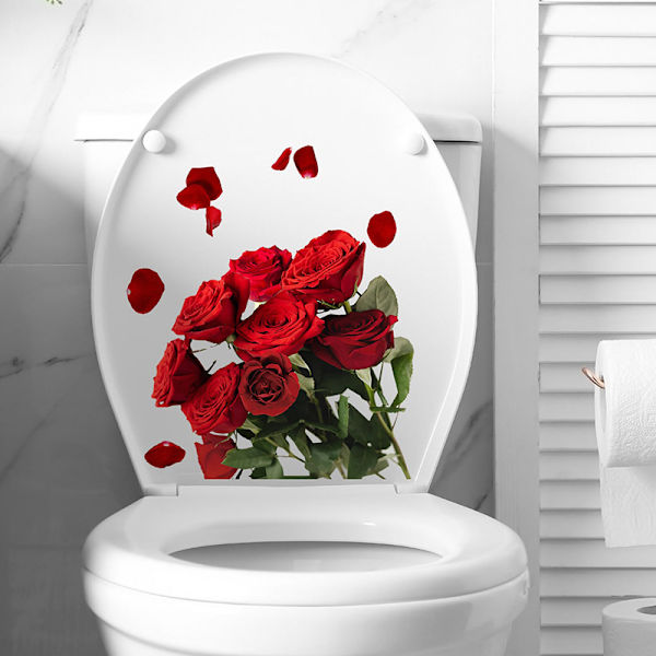 Rosor Toalettsits Stickers Röda Blommor Toalettlock Dekaler DIY Re