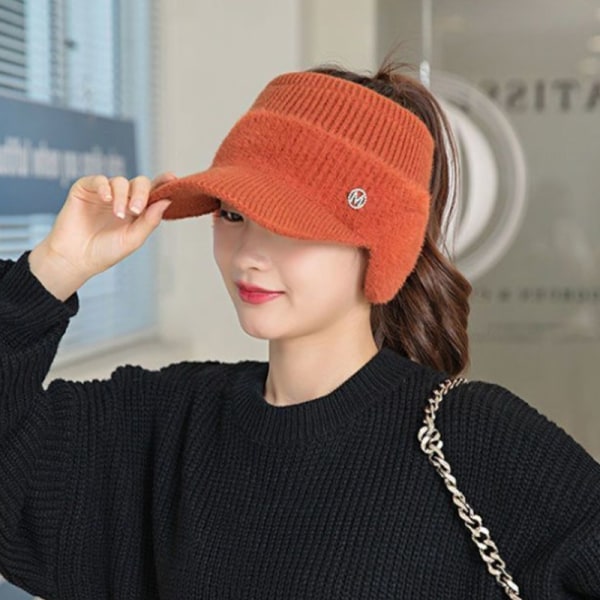 Naisten paksunnettu ankankielinen neulottu hattu syys- ja talvikorva Orange