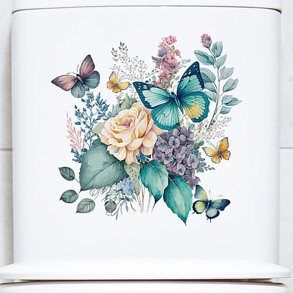 Toilet Stickers Akvarel Blomster Pæon Sommerfugl Wall Stickers