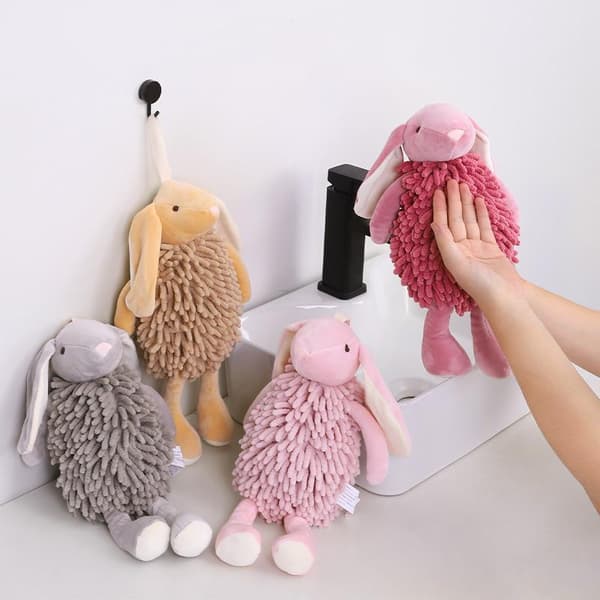 e Bunny Fuzzy Ball Handdukar Gray