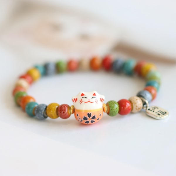 Fashion e Lucky Cat armbånd for jenter Justerbar fargerik perle A4