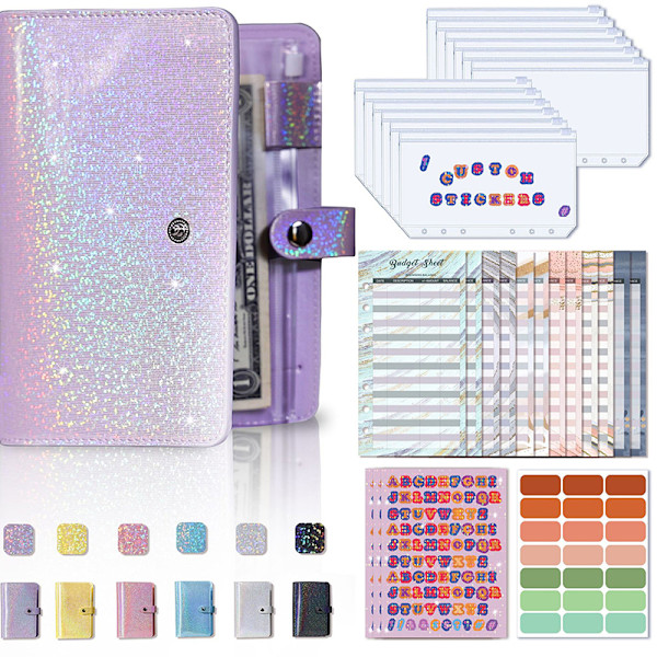 A6 Binder Blød Læder Binder Budget Planner Kontantkonvolut Purple