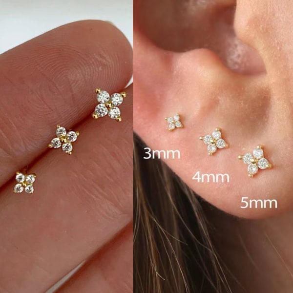 3kpl/ set Neljä terälehteä Zircon Flower Stud Set naisille