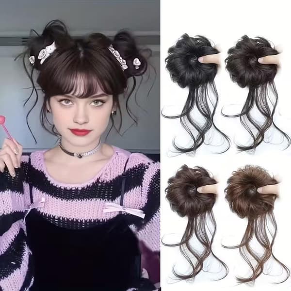 2 st lockig rörig bulle hårstycke scrunchie uppsättning täckhårförlängning Light brown