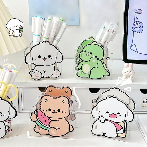Creative Cartoon Acryl Pen Container Desktop smykker Organiser A3