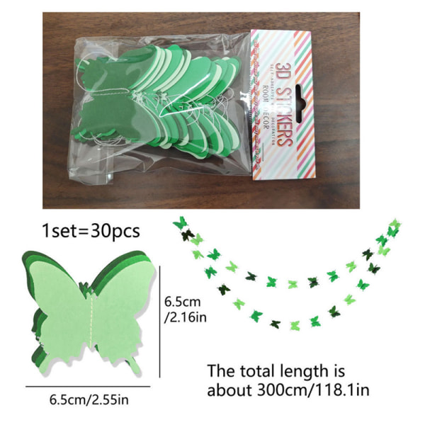 3M 30 kpl Butterfly Paper Garlands -banneri, joka on ripustettu hääkäyttöön Green Gradient