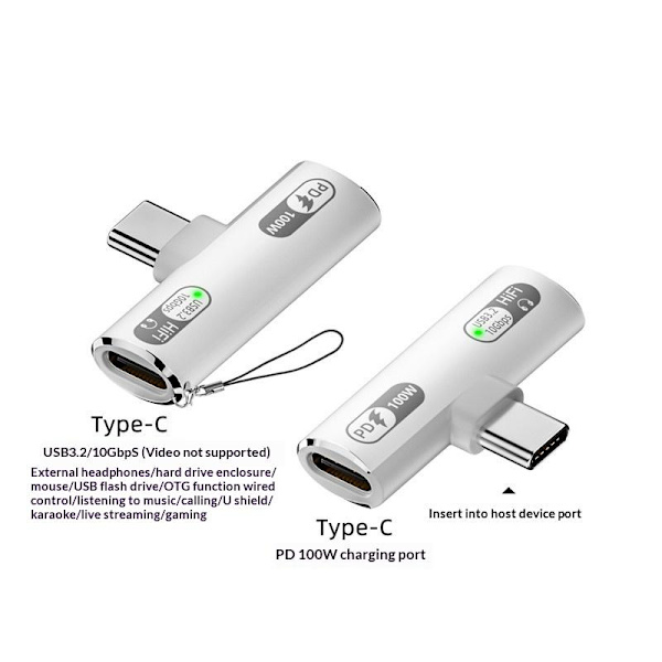 PD100W USB 3.2 Type C til Type C-adapter Hurtigopladning Type C He White